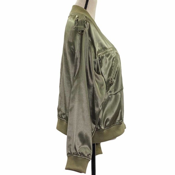NO Boundaries Green Satin Full Zip Bomber Jacket - Picture 4 of 11